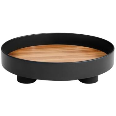 Imagem de Suportes de plástico preto para exibição, bandejas redondas de estilo nórdico, armazenamento multifuncional para decoração de casa, perfeito para cozinhas e salas de estar