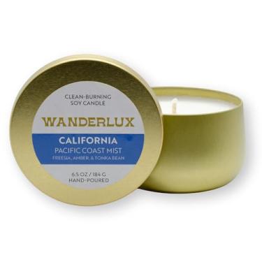 Imagem de Wanderlux Vela de soja Pacific Coast Mist – Coleção Califórnia – derramada à mão nos EUA, Fressia, âmbar e fragrância de fava tonka, lata de latão com tampa, 184 g
