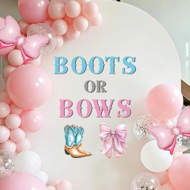 Imagem de Botas ou arcos decorações de revelação de gênero - adesivos reveladores de gênero menino ou menina, placas de decalque de botas ou arcos para fundo de arco de balões, decorações de festa de vaqueira