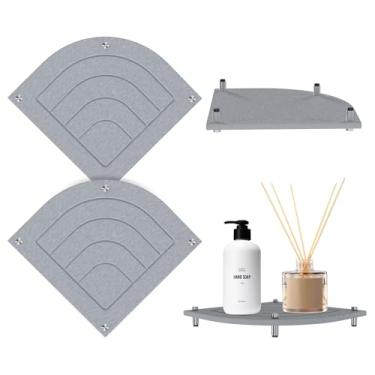 Imagem de 2 peças de tapete de secagem de pedra em forma de leque, bandeja de pedra absorvente de água com pés de aço inoxidável, bandeja de pia de pedras de diatomita de secagem rápida, organizador dispensador