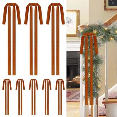 Imagem de WILNUO 8 peças de laços de veludo para árvore de Natal, enfeites de laços de camelo para guirlanda, guirlanda, sacos de doces, decorações de festa DIY (40 x 61 cm, largura de 2,5 cm)