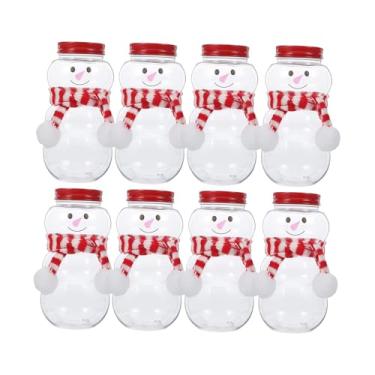 Imagem de Ｂｅｓｇａ Conjunto de 8 Garrafas de Natal em Formato de Boneco de Neve, Jarra para Bebidas, Garrafas Transparentes para Leite, Recipientes para Doces, Sucos, Vermelho Branco