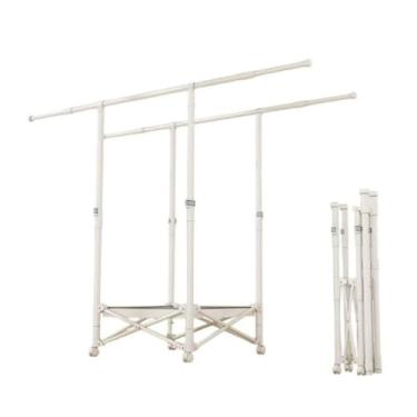 Imagem de Hhsdyl Vareta de Roupeiro de Chão a Teto, Vareta de Roupa Ajustável em Comprimento, Organizador de Roupeiro com 1 ou 2 Varões para Uso Interior e Exterior,White,Double B