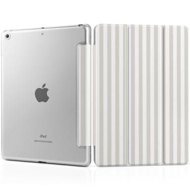 Imagem de MEEgoodo Capa para iPad de 10,2 polegadas, capa para iPad 9ª geração 2021/8ª geração 2020/7ª geração 2019, capa para tablet com textura de seda e capa traseira de PC, listras bege