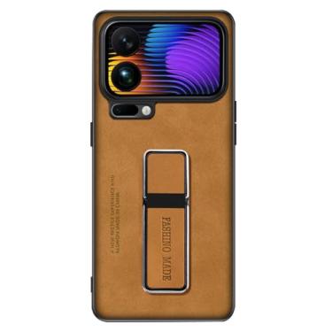 Imagem de FWYANZH Capa de couro para Xiaomi 17 Pro Max/17 Pro/17, suporte oculto ajustável, proteção fosca, lente à prova de choque, marrom, 17 Pro Max