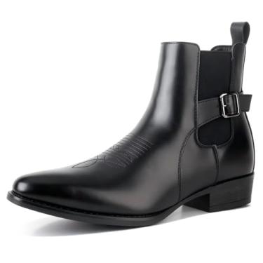 Imagem de POTENCE STAR Bota masculina Chelsea preta com detalhe de tira de fivela - Calçado casual elegante e social, Preto, 40