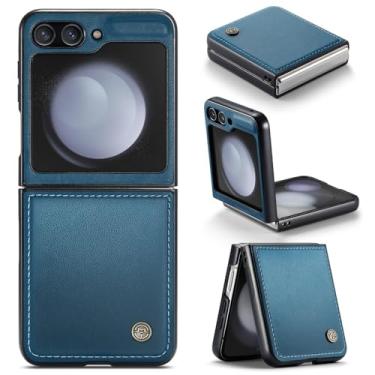 Imagem de XKchatpt Capa de telefone para Samsung Galaxy Z Flip 5, capa de couro PU, antiarranhões, fina, à prova de choque, capa protetora para celular para Samsung Galaxy Z Flip5 (azul)