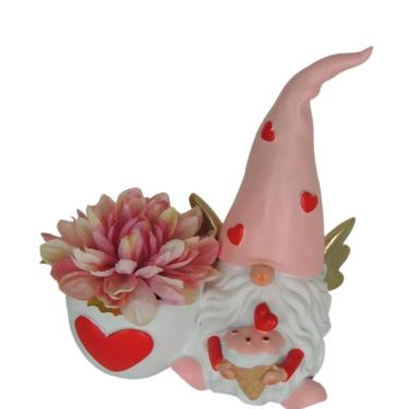 Imagem de Gnomo de resina de vaso de flores com design de coração e asas de anjo