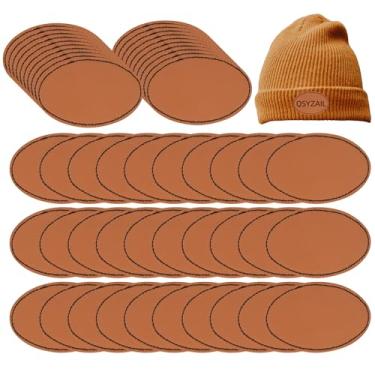 Imagem de QSYZAIL 60 adesivos de couro em branco para chapéus com adesivo para gravação a laser, personalização de prensa a calor (Cáqui, Oval)