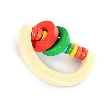 Imagem de RiToEasysports Brinquedo de Dentição de Madeira Maciça Com Chocalho para Bebês para Bebês de 0 a 12 Meses, Brinquedo de Desenvolvimento Sensorial de Fácil Aderência Com Cores Vibrantes para Força das Mãos e Rastreamento Visual (Meia Rodada)