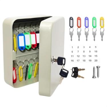 Imagem de Porta Chaves Armário Claviculário para 20 Chaves com Chaveiros – Aço Pintado Cor BEGE