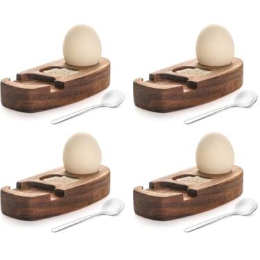 Imagem de Copos de madeira para ovos cozidos macios, suportes para ovos, bandeja para copos de ovos, utensílios de cozinha, utensílios para ovos cozidos, café da manhã e jantares