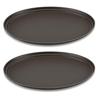 Imagem de FillTouch 2 bandejas de restaurante de plástico PP antiderrapante forradas de borracha grande oval para cozinha, sala de jantar, cafeterias, serviço de fast food (61 x 73 cm, marrom)