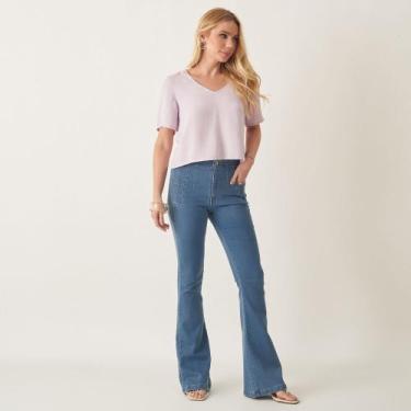 Imagem de Calça Flare Jeans Cintura Alta com Pences - Bloom, Jeans delavê, 40