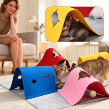 Imagem de Tapete de atividades para gatos – Tapete 4 em 1 para brincar com animais de estimação, tapete dobrável para atividades para animais de estimação com furos | para enriquecimento de sala de estar