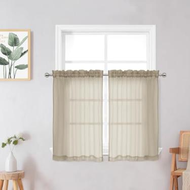 Imagem de Chyhomenyc Cortinas transparentes esmagadas de 91 cm de comprimento, cortina de cozinha pequena com filtragem de luz sobre a pia, cortinas curtas de meia janela para porão de banheiro, cada 106 cm L x