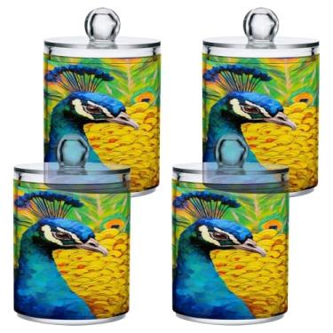 Imagem de ATTX Dispensador de suporte Qtip para pintura de óleo de pavão para bola de algodão, cotonete, frasco de boticário transparente, decoração de casa, pote de armazenamento de cozinha, pacote com 4 (651)