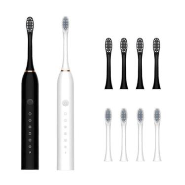 Imagem de Escova de dentes elétrica recarregável 4 cabeças de escova de reposição Classificação IPX7 à prova d'água Carregamento USB(kit 2 (preto+branco))