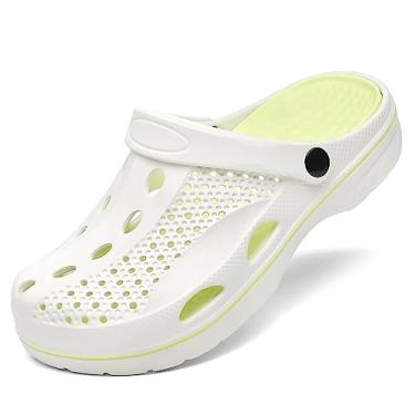 Imagem de VZQ Pantufas femininas e masculinas com suporte de arco sem cadarço para jardim, sandálias de praia ao ar livre com fascite plantar, palmilhas acolchoadas para pés, Branco e verde, 9.5-10.5 Wide Women