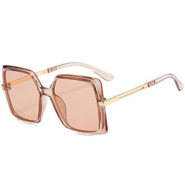 Imagem de JRLLFD Óculos de sol de armação grande de luxo para mulheres e homens, moda para áreas externas, direção, praia, festa, UV400 (chá, chá)