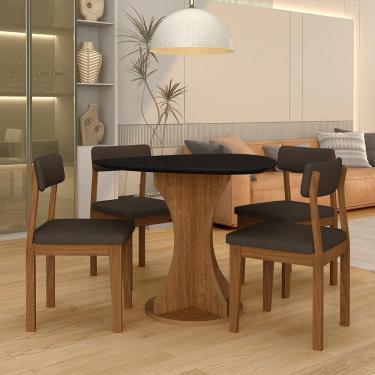 Imagem de Mesa Tampo Orgânico Beijing + 4 Cad. Estofadas Fre/pto/s.marrom - M.a