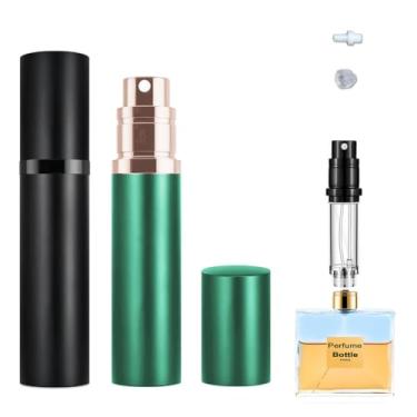 Imagem de YiLianSM 2 peças de perfume atomizador de viagem de 5 ml, recarregável, frasco de perfumes de enchimento inferior, atomizador de bolso para viagem (preto e verde escuro)