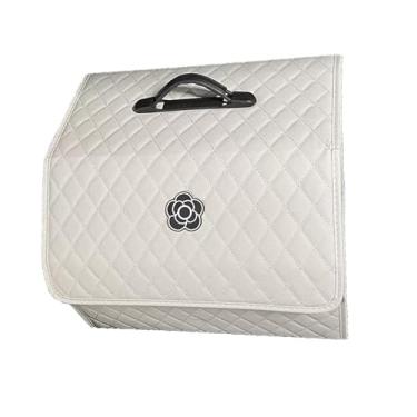 Imagem de Ymiko Organizador de Porta-malas de Carro de Grande Capacidade Com Tampa, Caixa de Armazenamento de Couro PU para SUV, Sedan e Hatchback Dobrável Multiuso Compartimento de Carga Interno (Branco –