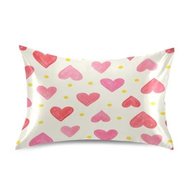 Imagem de SEHANY Capas de almofada de seda para cabelo e pele para o Dia dos Namorados, capas de almofada de cetim respiráveis macias e refrescantes com fecho de envelope, tamanho king (50,8 x 101,6 cm)