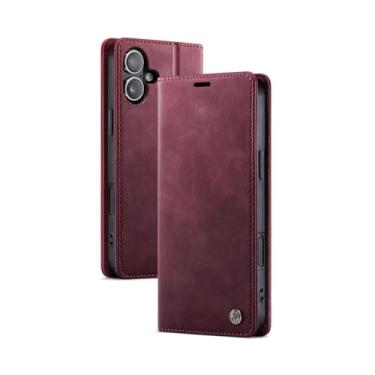 Imagem de HTVJFX Capa de celular com suporte magnético de couro e carteira de luxo para iPhone 16E (para iPhone 16E/vermelho)