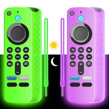Imagem de (Pacote com 2) Capa de silicone macio para (modelo mais recente) Firetv Stick HD, controles remotos 4K, capa Firstick que brilha no escuro, capa protetora antiderrapante à prova de choque com cordão