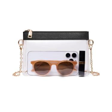 Imagem de Unilily Bolsa transparente para eventos em estádios, bolsa pequena transparente aprovada para estádios para mulheres, bolsa transversal para shows e esportes, Preto, 5.71 x 8.07 x 1.45 inches