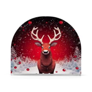 Imagem de Wassud Porta-guardanapos de acrílico de rena de Natal, dispensador de guardanapo de papel moderno em forma de U para mesa, cozinha, sala de jantar, bancada 1 peça (comporta 50-60 guardanapos)
