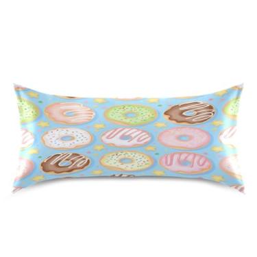 Imagem de xigua Fronha de cetim colorida donuts para cabelo e pele lavável à máquina almofada de cetim refrescante king capa de travesseiro com fecho de envelope, 50,8 cm x 101,6 cm