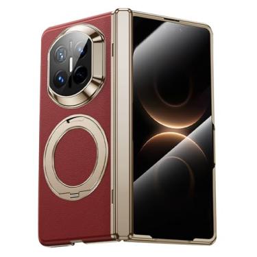 Imagem de FWYANZH Capa para Huawei Mate X7, capa de couro legítimo, suporte de anel ajustável, suporte com tudo incluído, dobradiça de tela, capa à prova de choque, vermelha, Mate X7