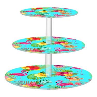 Imagem de CEBUGI Suporte de cupcake de 3 camadas, flamingos, flores, suporte redondo para bolo, torre, bandeja de servir em camadas de acrílico para chá, chá de bebê, casamento e mais