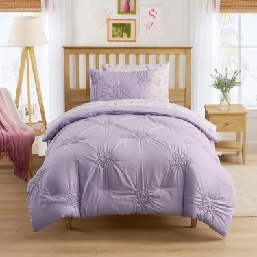 Imagem de Conjunto de edredom floral Pintuck tamanho solteiro – cama em uma bolsa com lençóis, fronhas e fronhas – roupa de cama esportiva elegante e macia – conjunto de cama de basquete para meninos todas as