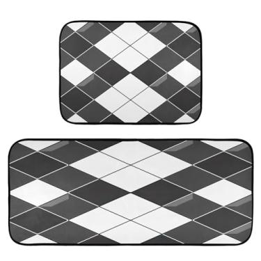 Imagem de Wassud Tapetes de cozinha padrão guingão preto e branco para piso decoração de casa tapetes de cozinha acolchoados antifadiga tapetes de cozinha antiderrapante lavável essencial de cozinha conjunto de