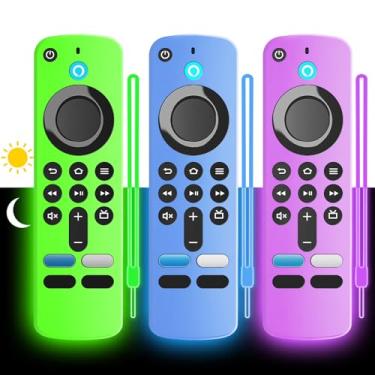Imagem de (Pacote com 3) Capa de silicone macio para (modelo mais recente) Firetv Stick HD, controles remotos 4K, capa Firstick que brilha no escuro, capa protetora antiderrapante à prova de choque com cordão