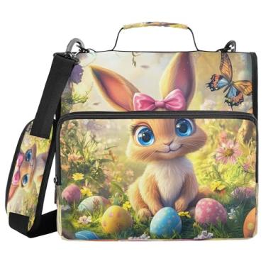 Imagem de Burbuja Uma linda bolsa de fichário com zíper de coelhinho com 3 anéis com lixa expansível e alça de ombro serve para laptop de 13 polegadas, vários bolsos para trabalho de escritório