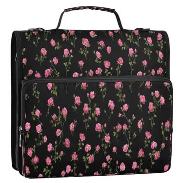 Imagem de CEBUGI Fichário de 3 anéis com zíper com alça de ombro, pasta de arquivo expansível de 3,8 cm, anéis D, para escola, escritório, rosa pequena