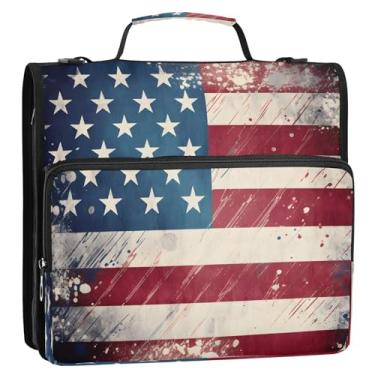 Imagem de CEBUGI Fichário de 3 anéis com zíper com alça de ombro, pasta de arquivo expansível de 3,8 cm, anéis D, para escola, escritório, bandeira vintage