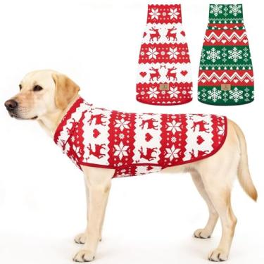 Imagem de XPUDAC Pacote com 2 suéteres de lã para cães de Natal com gola rolê, quente, elástico, roupas de clima frio para cães médios e grandes