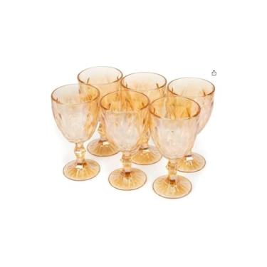 Imagem de Conjunto 6 Taças de Vidro Diamond Gold, 325ml, Acabamento Dourado, Relevo Diamantado, 17cm Altura, para Água e Drinks