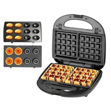 Imagem de Máquina 3 em 1 Waffle, Donuts e Biscoitos – Placas Removíveis Antiaderentes, 850W, Troca Rápida com Clique, Ideal para Festas e Café da Manhã| 110V