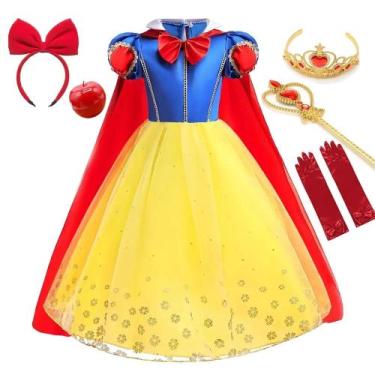 Imagem de Vestido De Princesa Branca De Neve Para Meninas Com Capa Fantasia De F