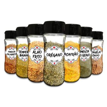 Imagem de Pote Tempero Kit 10 Potes+24 Etiquetas Adesivas Porta Condimento T130 