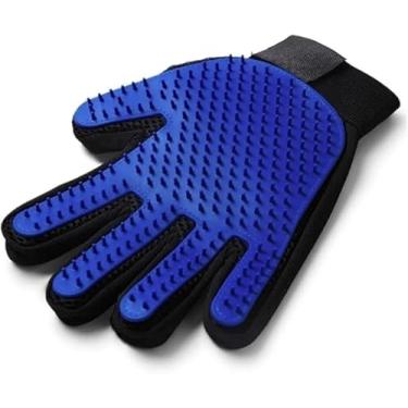 Imagem de Luva Pet Premium para Cães e Gatos, Escova Magnética 3 em 1 Remove Pelos, Preta e Azul, Ideal para Banho e Limpeza, Nano Tecnologia