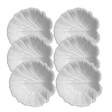 Imagem de Jogo 6 Bowl Mini Travessa De Cerâmica Branco Leaves Scalla 5x11cm