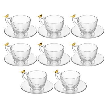 Imagem de Jogo 8 Xícara De Café Com Pires Golden Bird Pássaro 80ml Cristal Ecológico Wolff