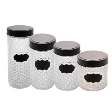 Imagem de Kit 4 Porta Mantimentos Pote Com Tampa Preta 4 Tamanhos Wolff